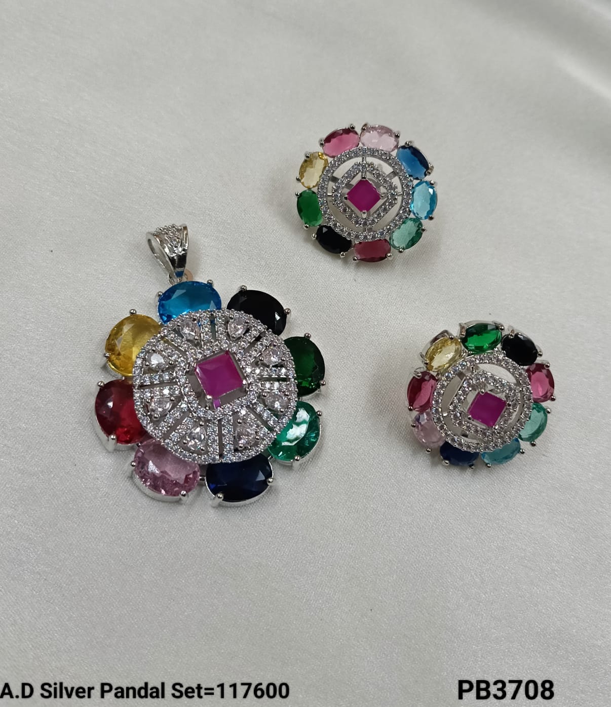 American Diamond Silver Plated Pendant Set