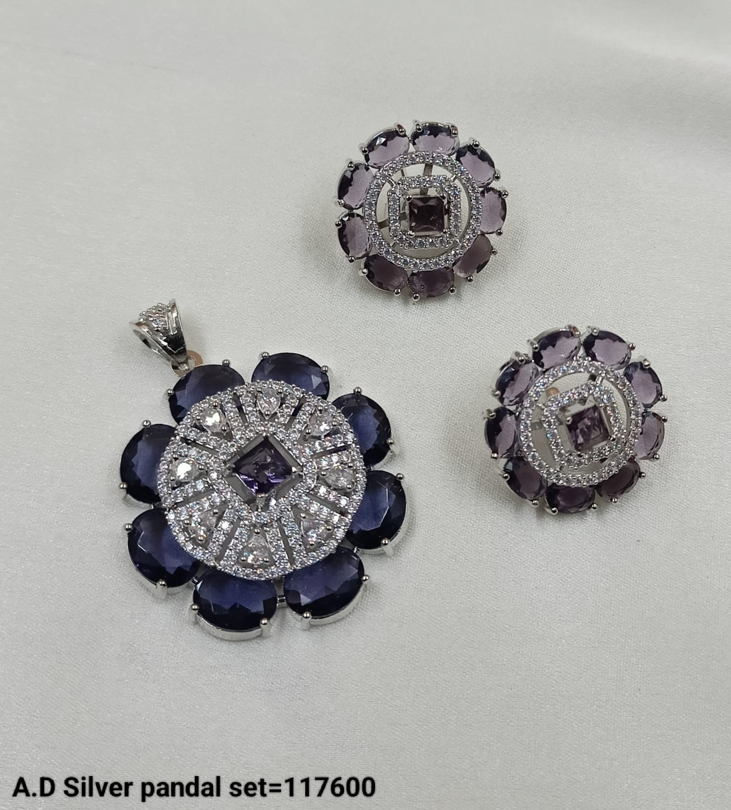 American Diamond Silver Plated Pendant Set