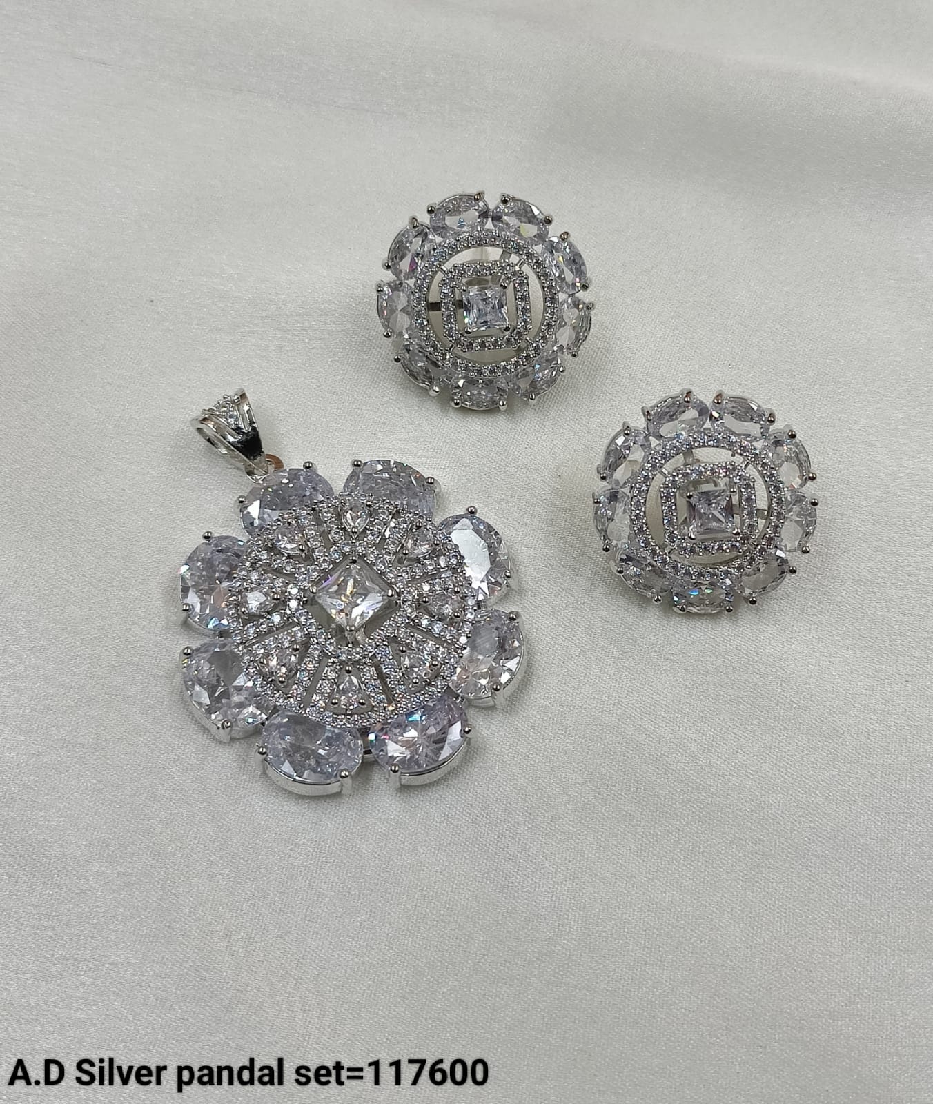 American Diamond Silver Plated Pendant Set