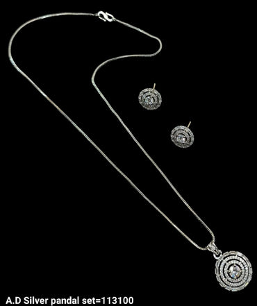 Silver & Gold Plated American Diamond Pendant Set