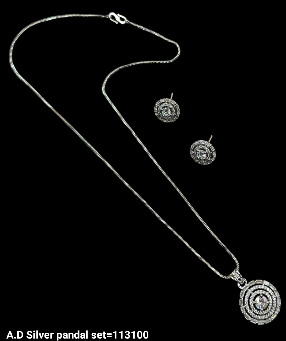 Silver & Gold Plated American Diamond Pendant Set