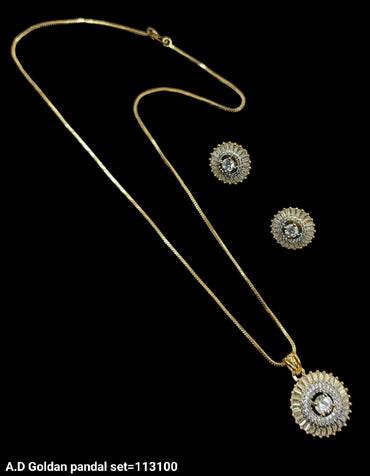 Silver & Gold American Diamond Pendant Set