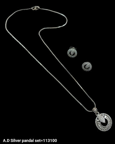 American Diamond Silver & Gold Plated Pendant Set