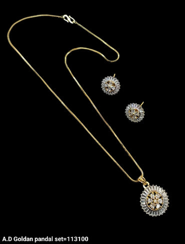 American Diamond Silver & Gold Plated Pendant Set