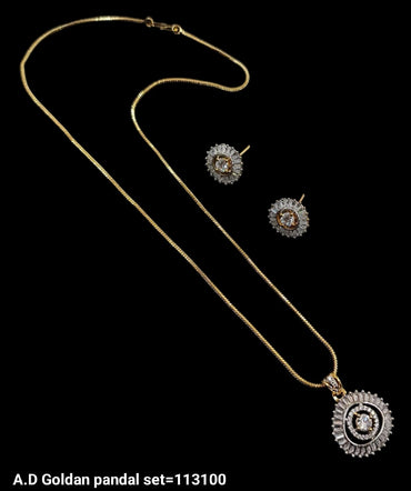 Silver & Gold Plated American Diamond Pendant Set