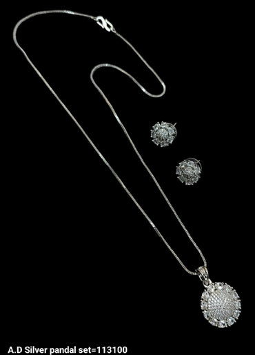 Silver & Gold Plated American Diamond Pendant Set