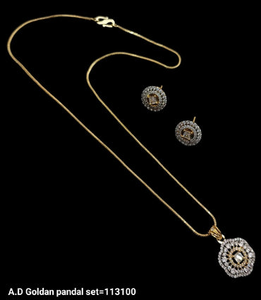 American Diamond Silver & Gold Plated Pendant Set