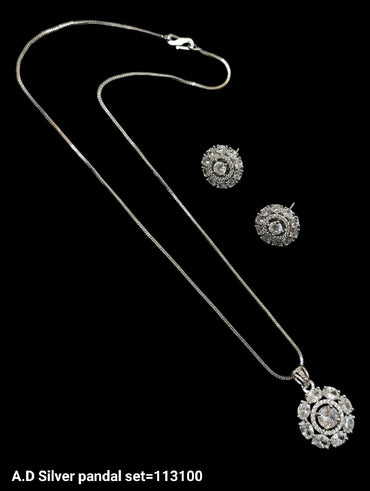 American Diamond Silver & Gold Plated Pendant Set