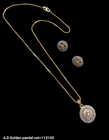Silver & Gold Plated American Diamond Pendant Set