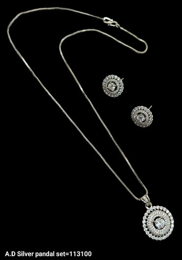 Gold & Silver Plated American Diamond Pendant Set