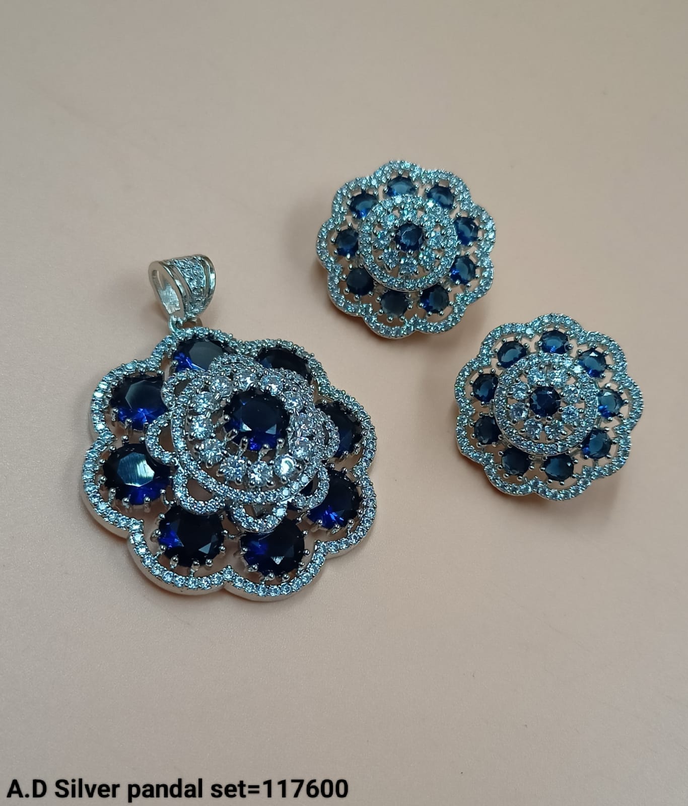 Silver Plated American Diamond Pendant Set