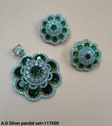 Silver Plated American Diamond Pendant Set