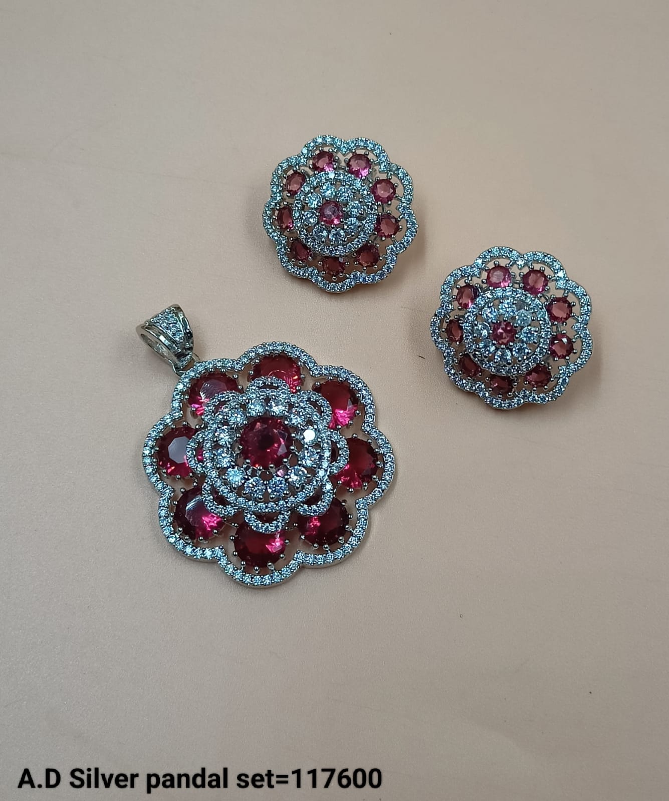 Silver Plated American Diamond Pendant Set