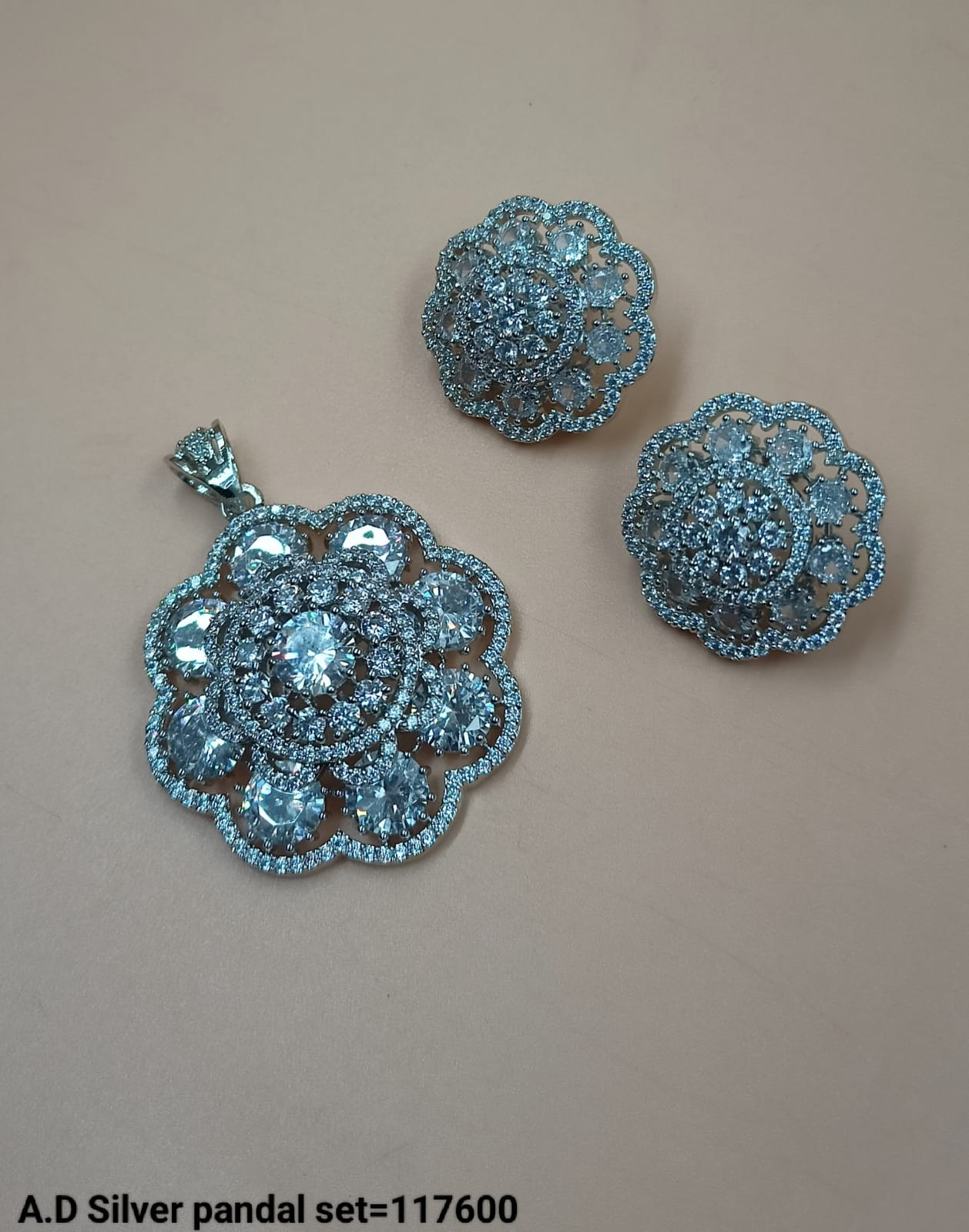 Silver Plated American Diamond Pendant Set