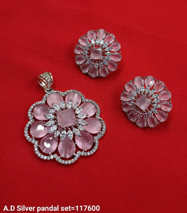 Silver Plated American Diamond Pendant Set