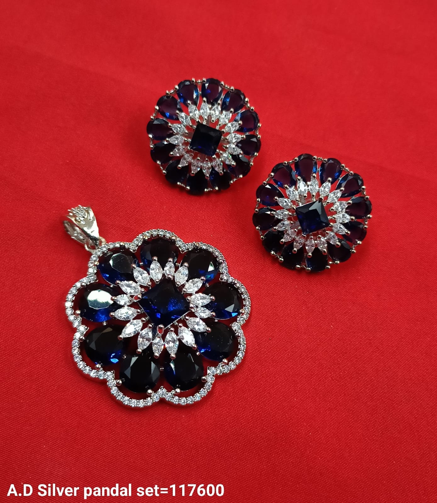 Silver Plated American Diamond Pendant Set