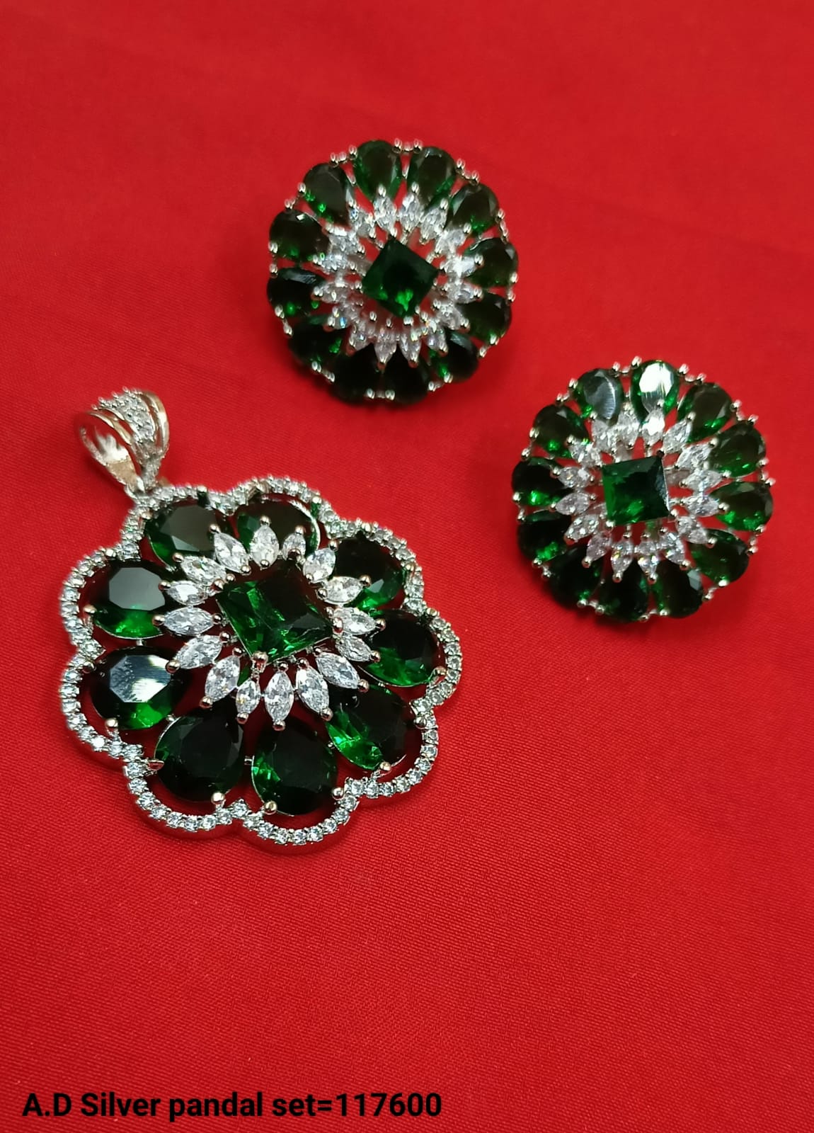 Silver Plated American Diamond Pendant Set
