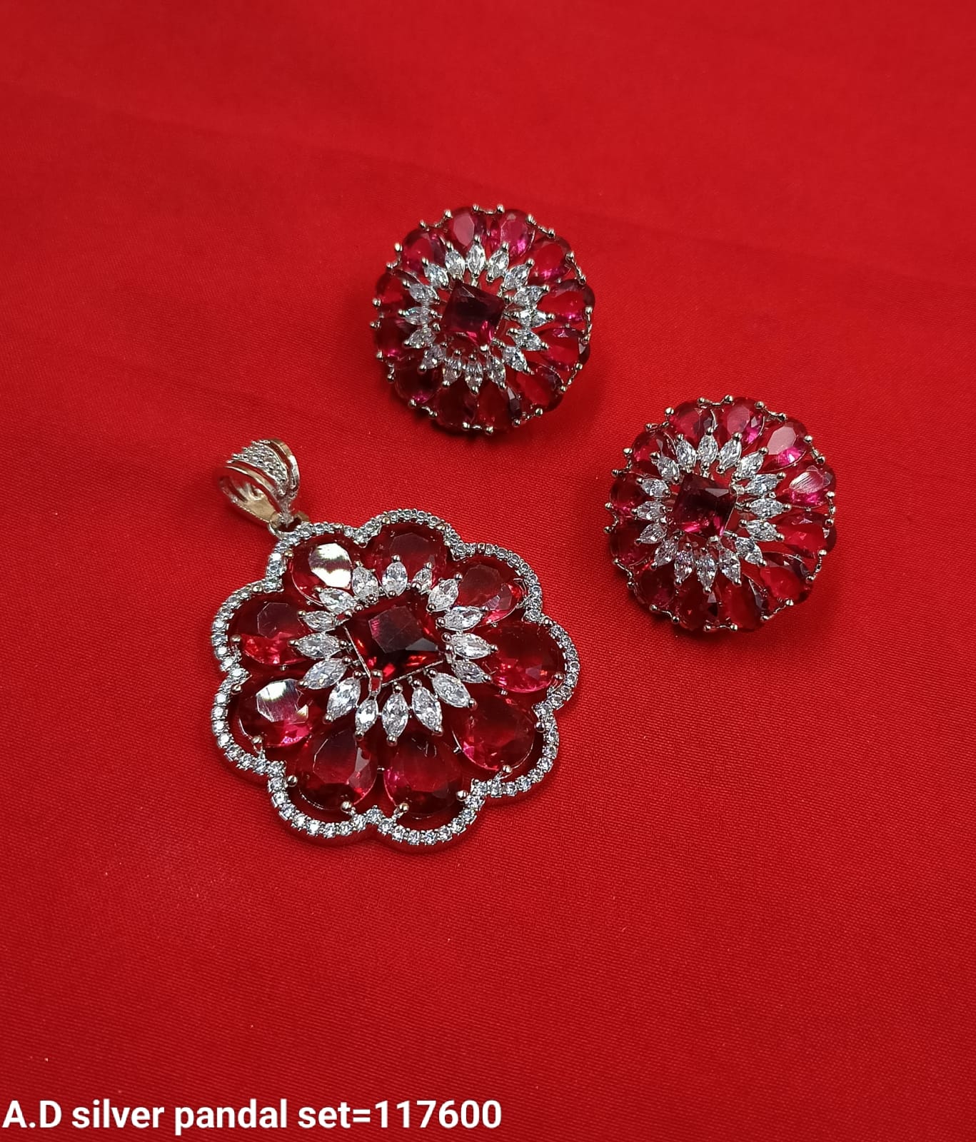 Silver Plated American Diamond Pendant Set