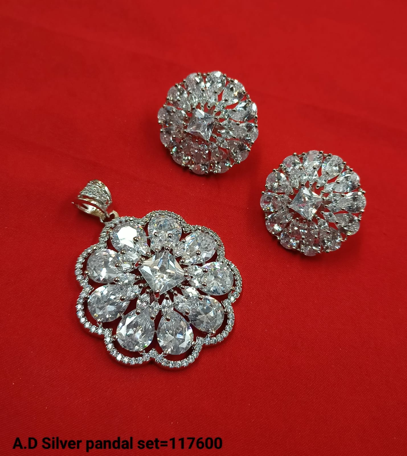 Silver Plated American Diamond Pendant Set