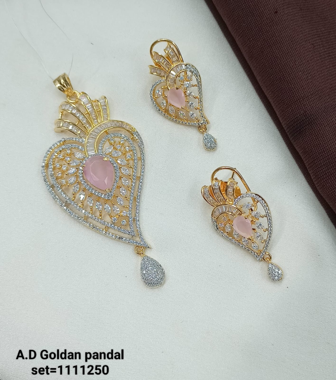 Floral Heart Pendant & Matching Earrings Set – AD Embellished