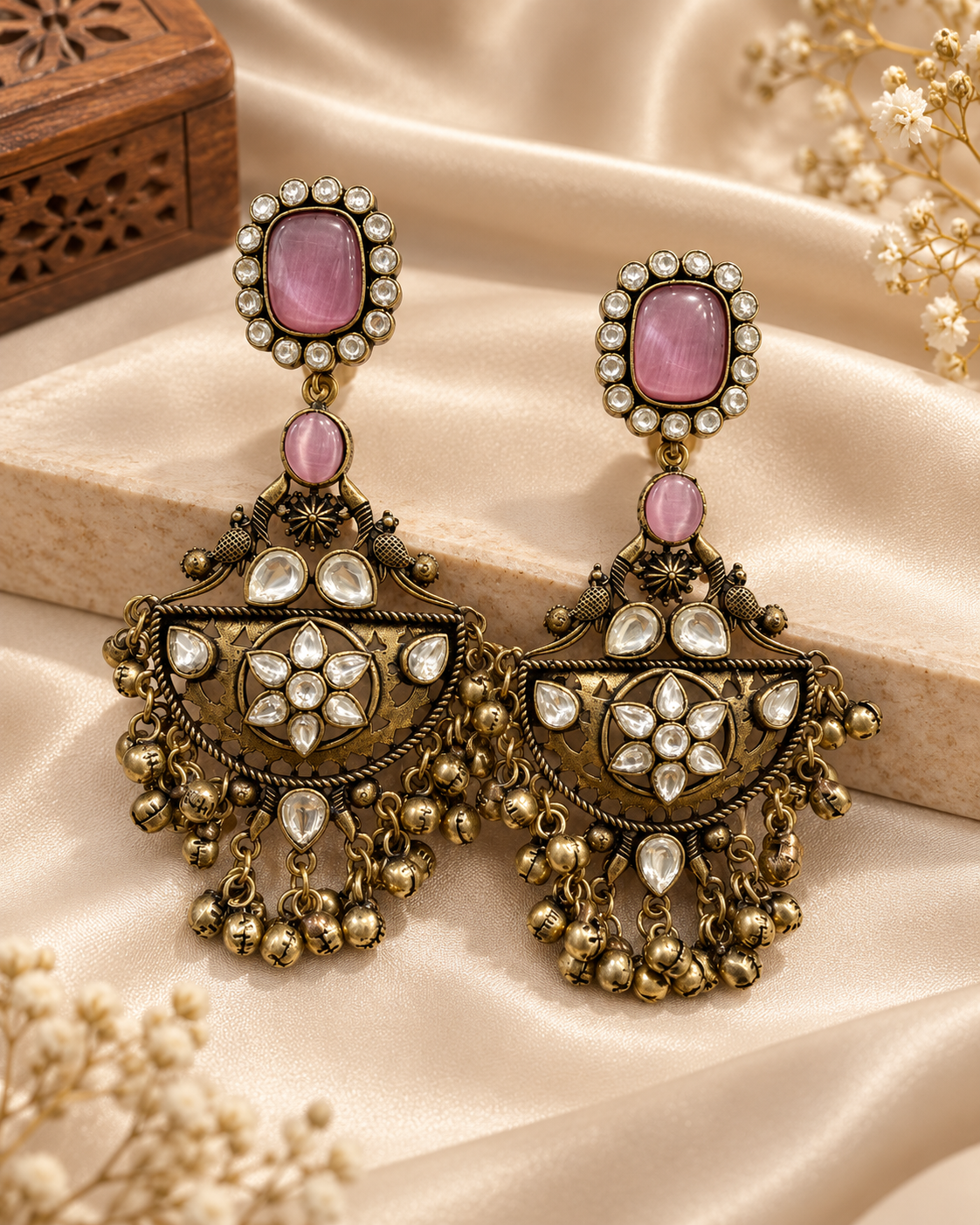 Ruby Red Gold Oxidized Earrings