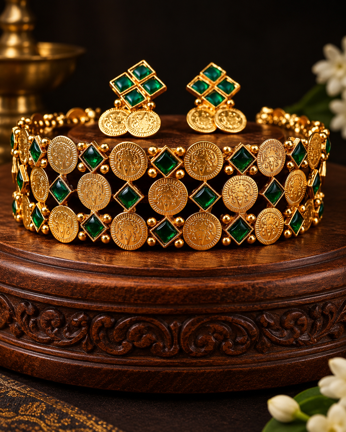 Traditional Geometric Coin Temple Necklace Set