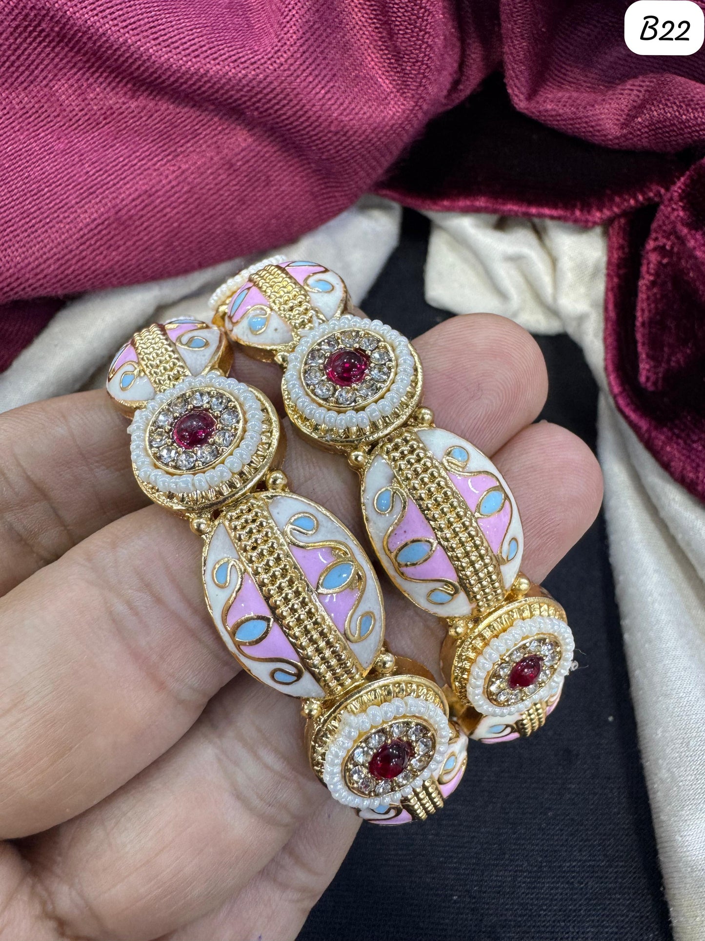 Handcrafted Kundan Bangle with Enamel Work & Ruby Stone – Traditional Indian Jewelry