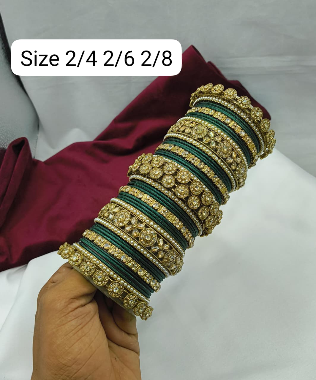 Royal Antique Gold Bridal Chuda Bangle Set With Floral Gold Kadas For Woman