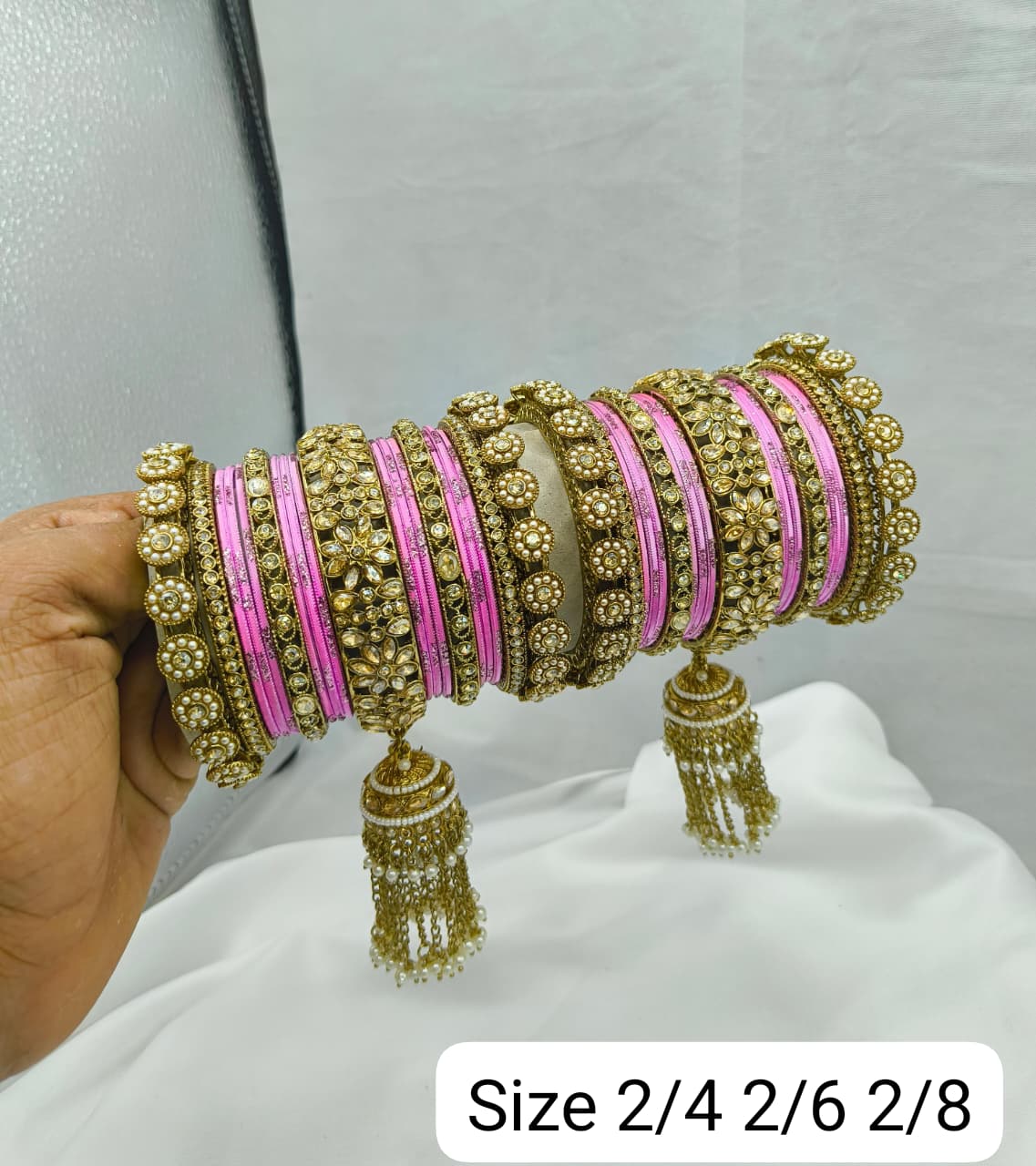 Traditional Bridal Gold Chuda Bangle Set With Jhumka Latkans