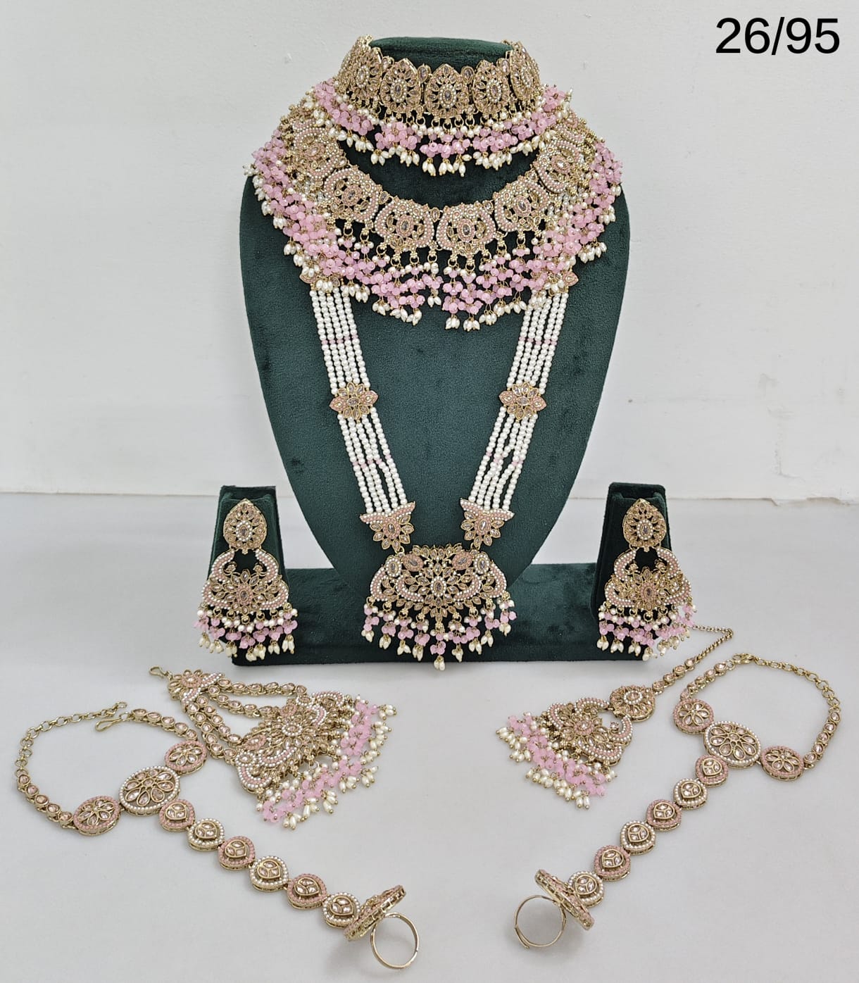 Elegant Bridal Jewelry Set with Intricate Detailing – Earrings, Hand Harnesses & Pasha |3-Piece Necklace Set