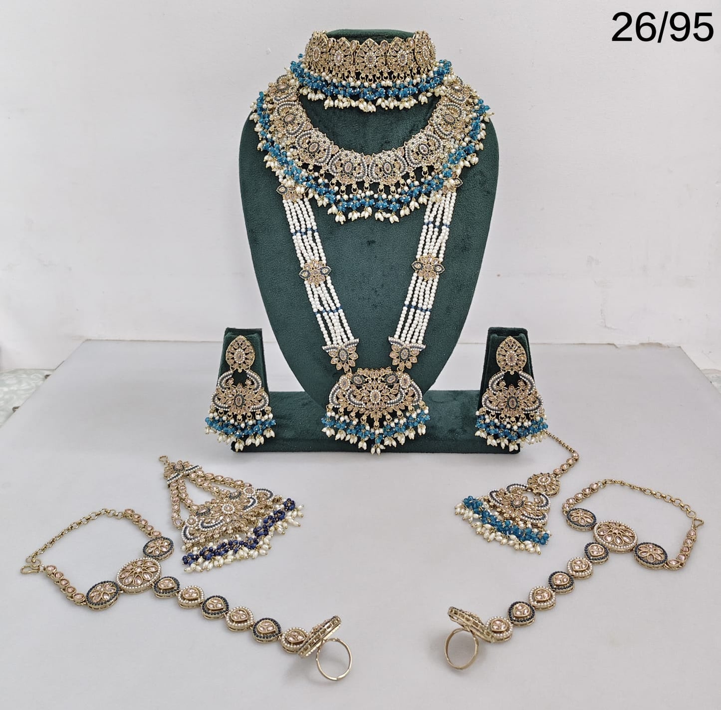 Elegant Bridal Jewelry Set with Intricate Detailing – Earrings, Hand Harnesses & Pasha |3-Piece Necklace Set
