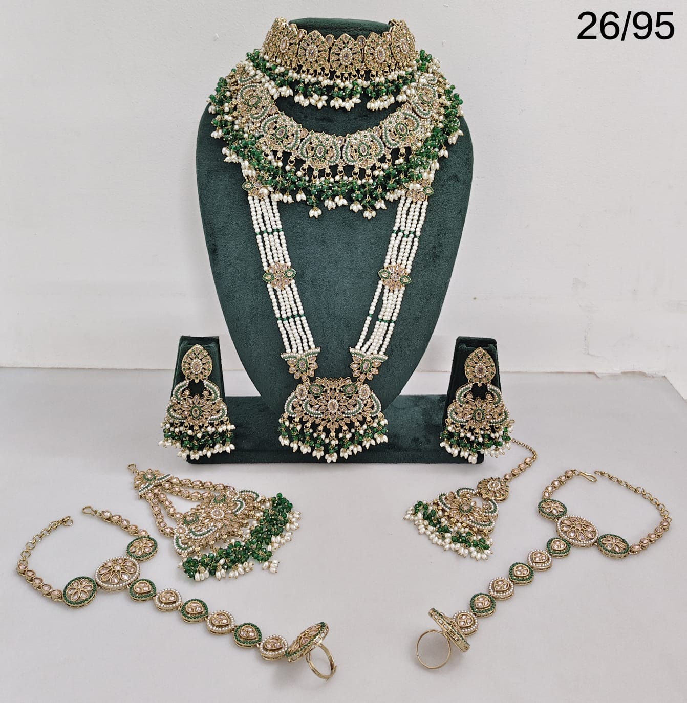 Elegant Bridal Jewelry Set with Intricate Detailing – Earrings, Hand Harnesses & Pasha |3-Piece Necklace Set