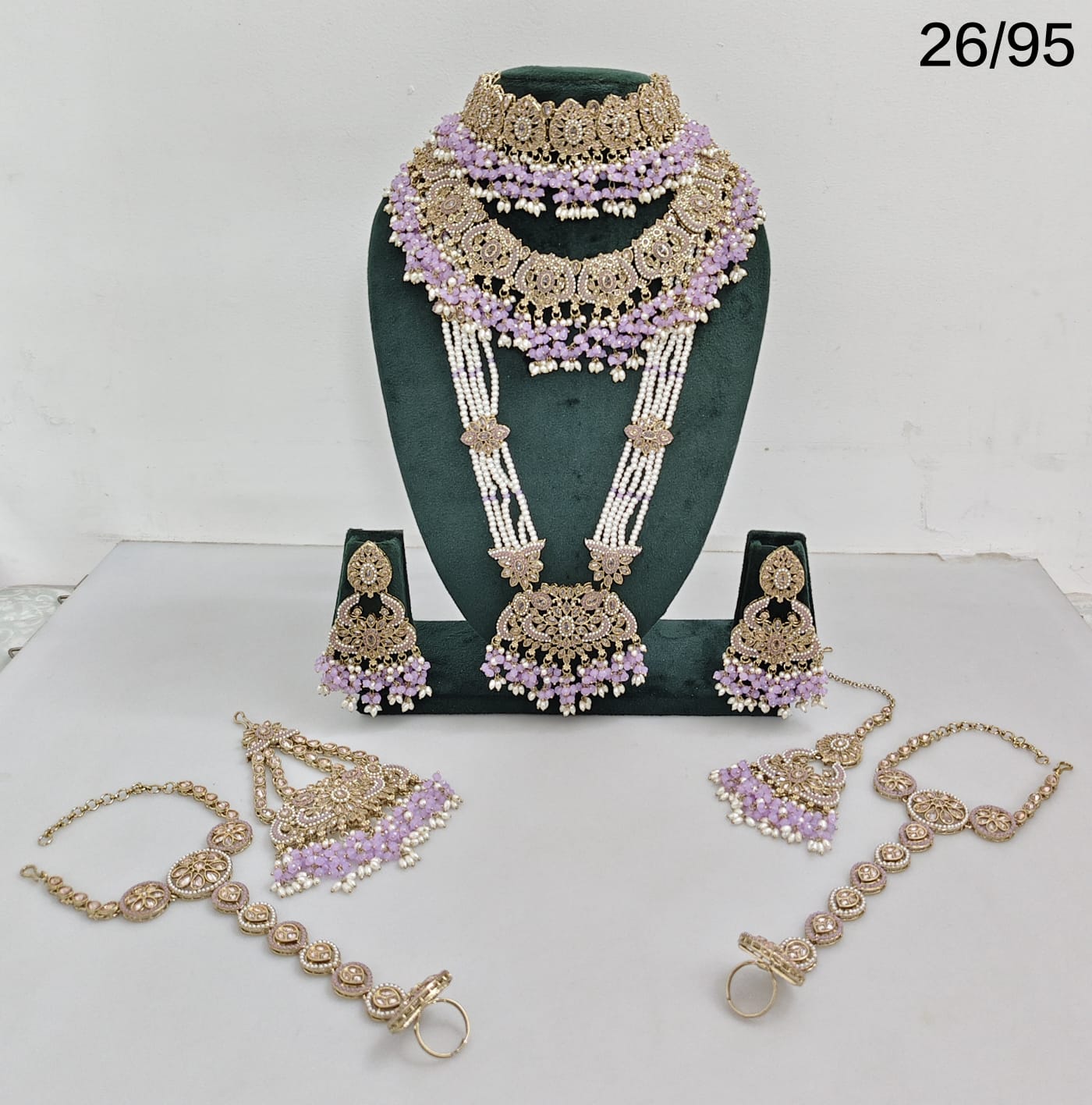 Elegant Bridal Jewelry Set with Intricate Detailing – Earrings, Hand Harnesses & Pasha |3-Piece Necklace Set