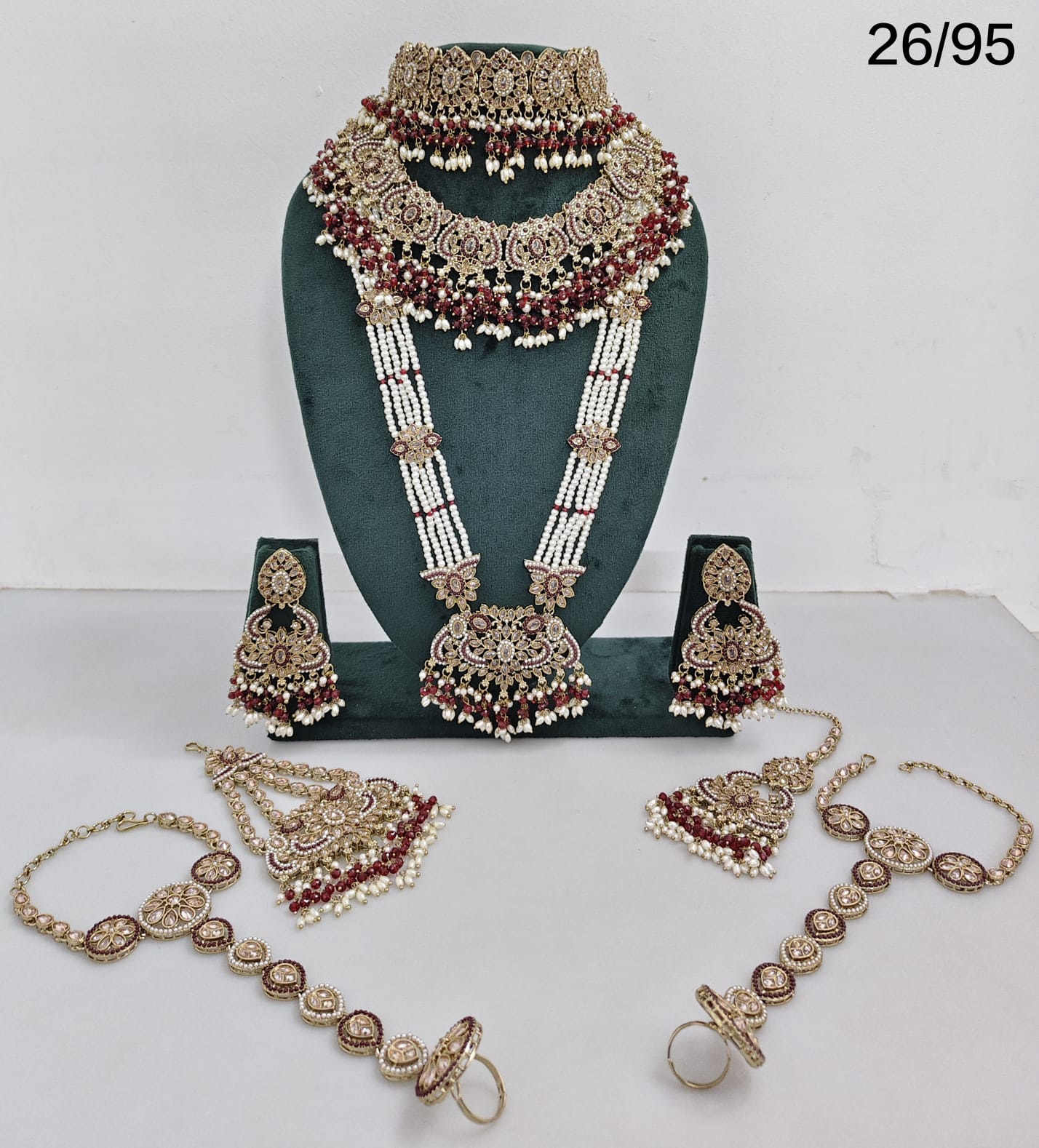 Elegant Bridal Jewelry Set with Intricate Detailing – Earrings, Hand Harnesses & Pasha |3-Piece Necklace Set