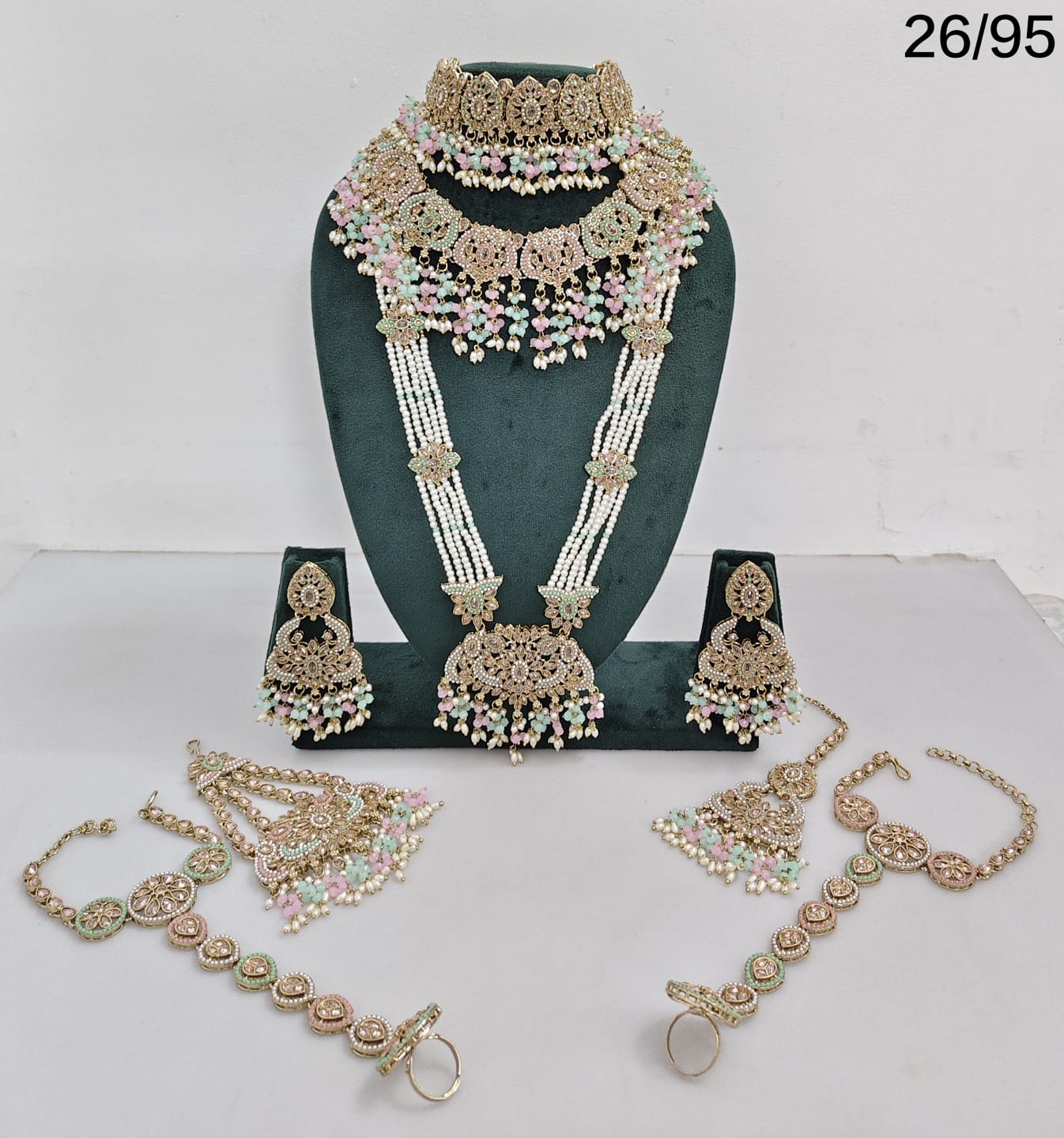 Elegant Bridal Jewelry Set with Intricate Detailing – Earrings, Hand Harnesses & Pasha |3-Piece Necklace Set