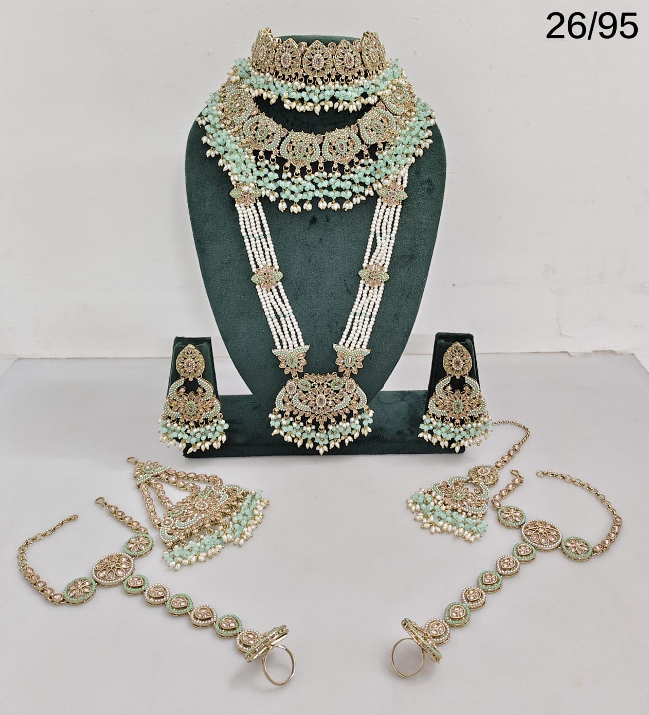 Elegant Bridal Jewelry Set with Intricate Detailing – Earrings, Hand Harnesses & Pasha |3-Piece Necklace Set