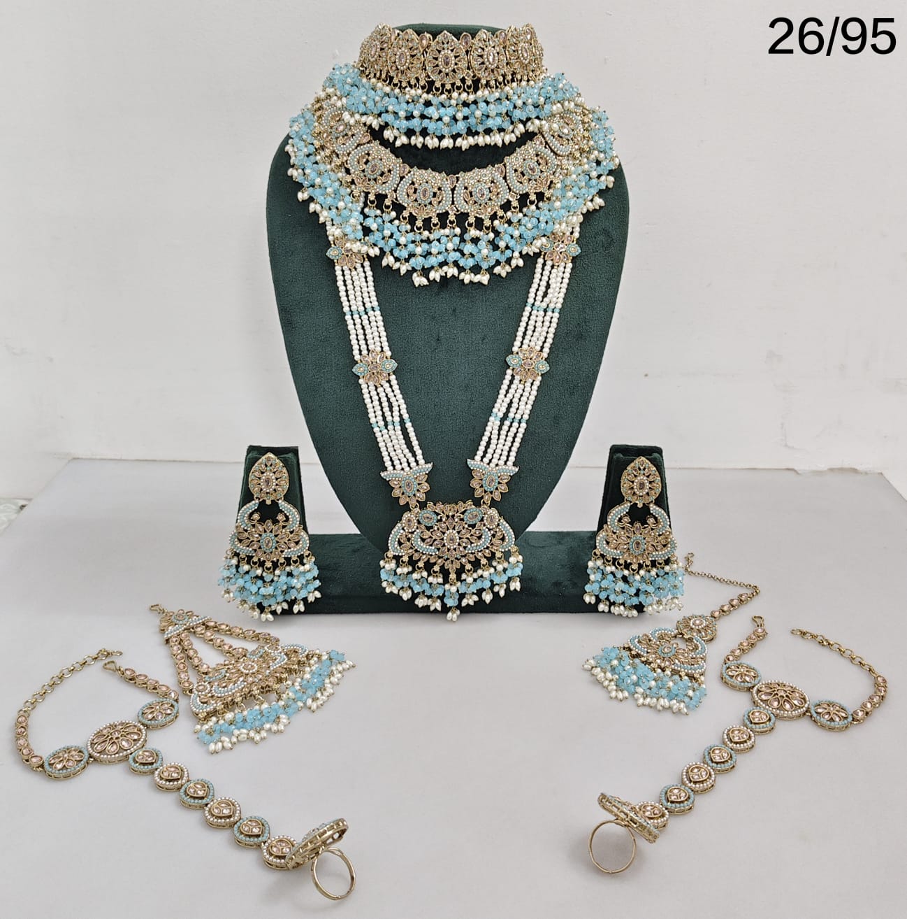 Elegant Bridal Jewelry Set with Intricate Detailing – Earrings, Hand Harnesses & Pasha |3-Piece Necklace Set
