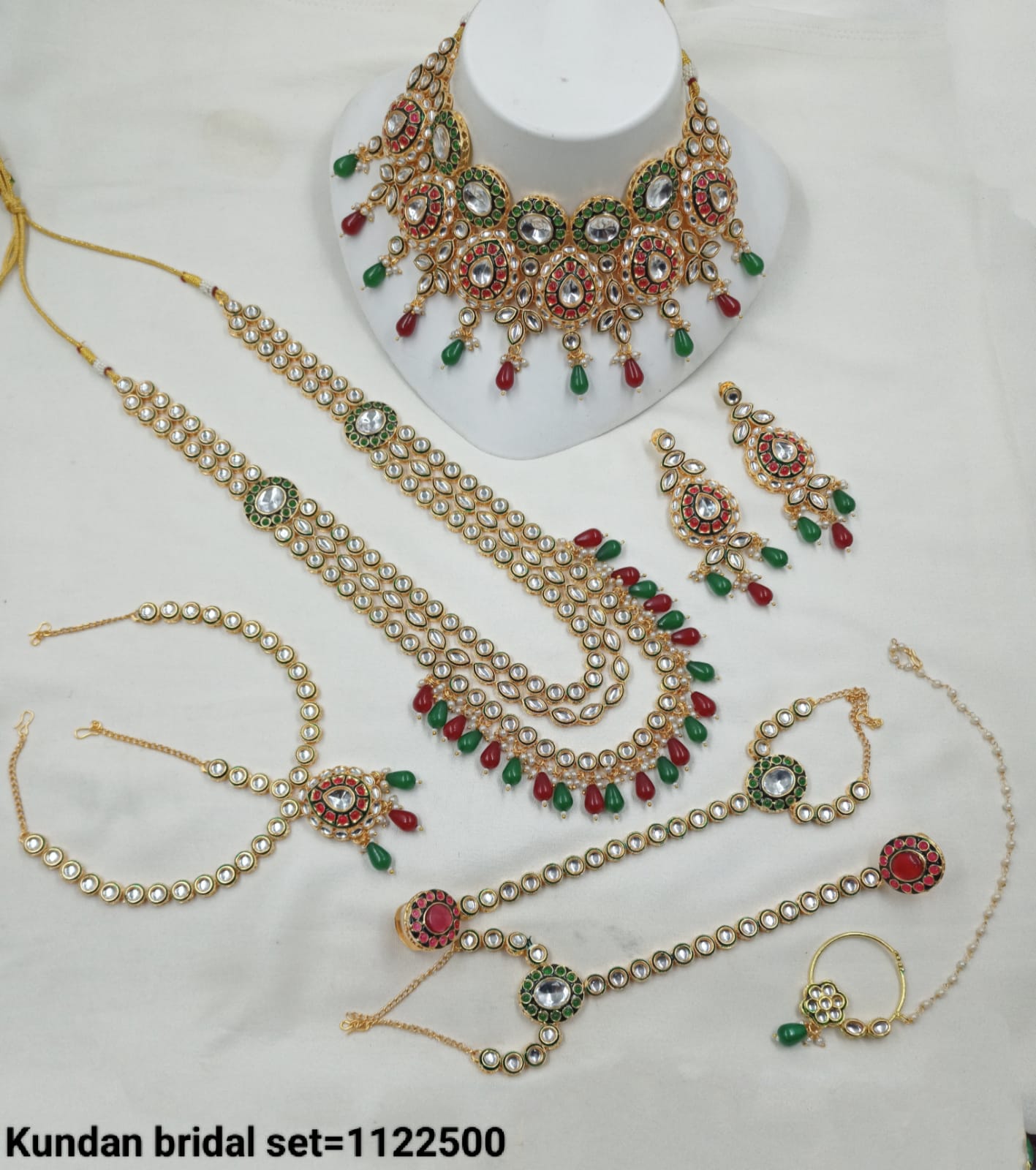 Complete Bridal Jewellery Set with Choker, Layered Necklaces, Earrings & Accessories