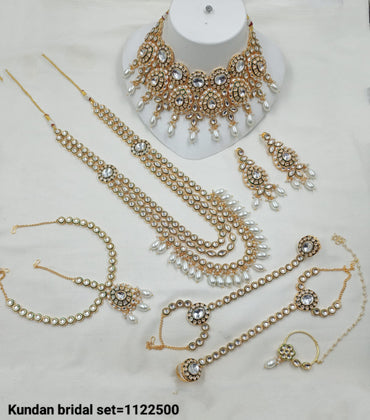 Complete Bridal Jewellery Set with Choker, Layered Necklaces, Earrings & Accessories