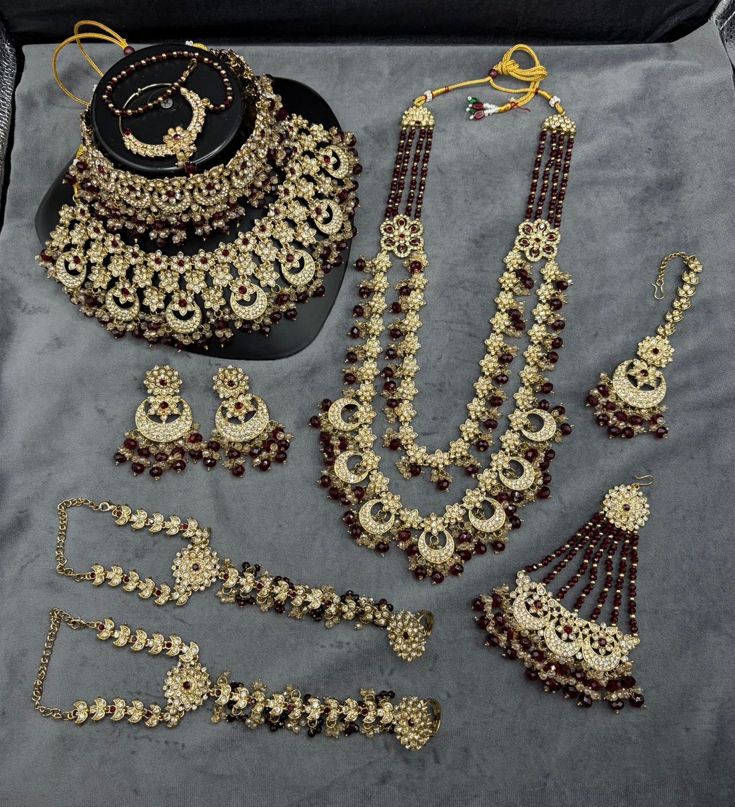 Heavy Maroon & Gold Full Handcrafted Wedding Bridal Jewelry Set