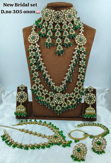 ROYAL KUNDAN GREEN STONE GRAND BRIDAL JEWELLERY SET