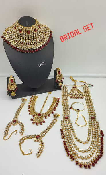 Traditional Gold Plated Bridal Jewellery Set With 9-Piece For Woman