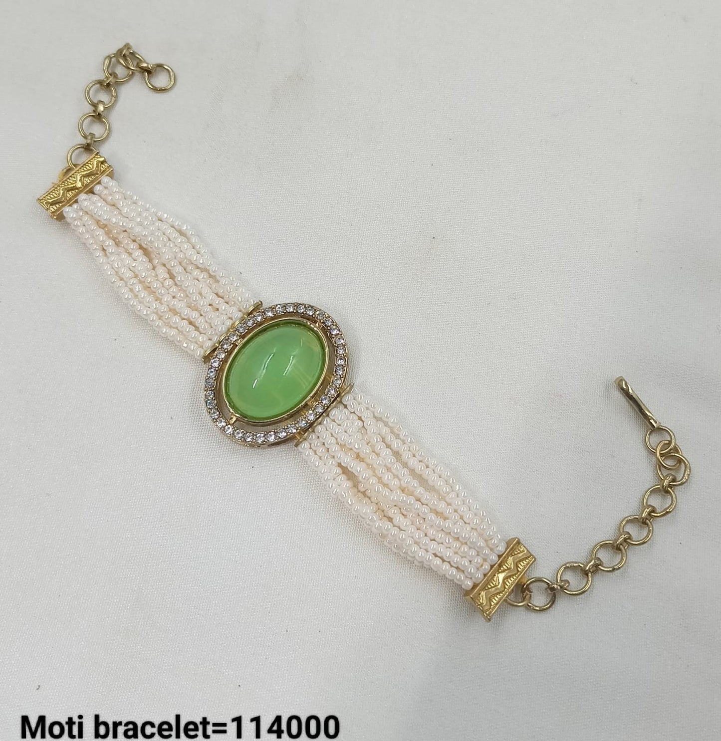 Elegant Kundan Moti Beaded Bracelet with Adjustable Chain