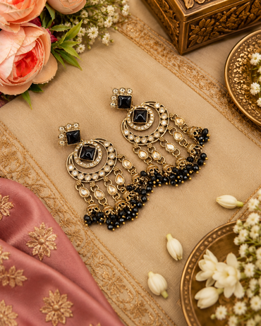 GEOMETRIC STONE-STUDDED CHANDBALI STATEMENT EARRINGS