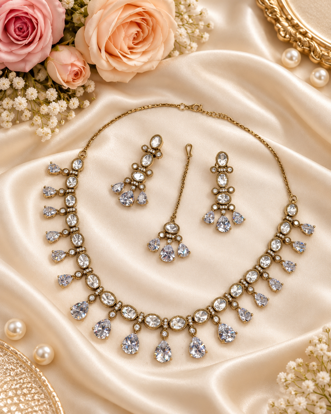 Sleek Heritage Kundan Droplet Necklace Set