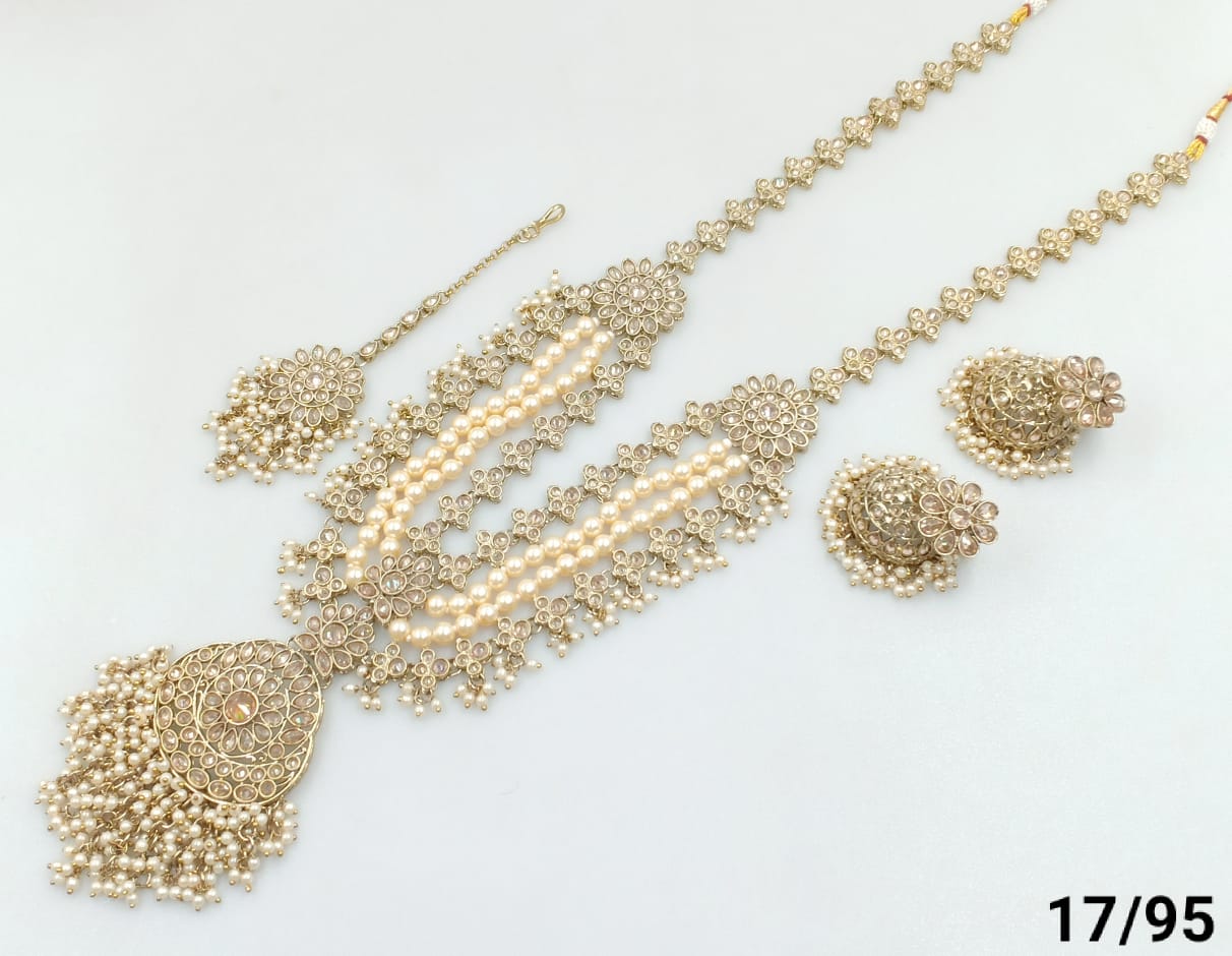 Antique Gold Plated CZ Stone Choker Jewellery set