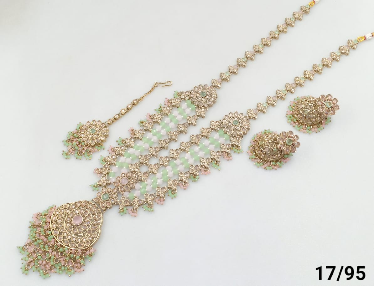 Antique Gold Plated CZ Stone Choker Jewellery set