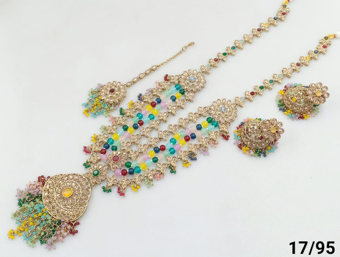 Antique Gold Plated CZ Stone Choker Jewellery set