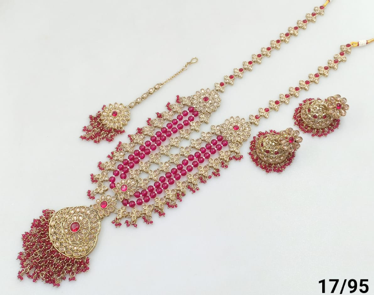 Antique Gold Plated CZ Stone Choker Jewellery set
