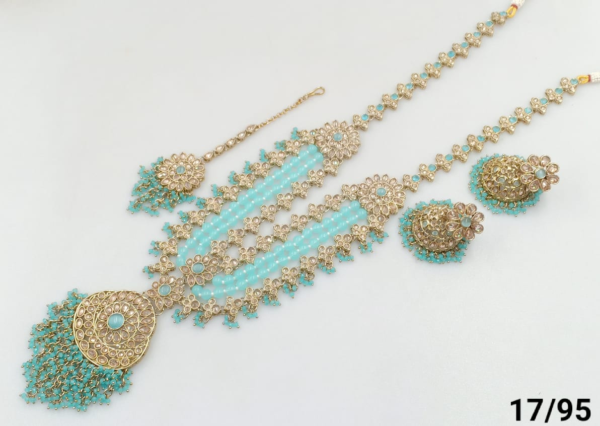 Antique Gold Plated CZ Stone Choker Jewellery set